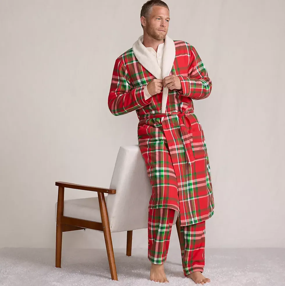 Men's Sherpa Fleece Lined Flannel Robe