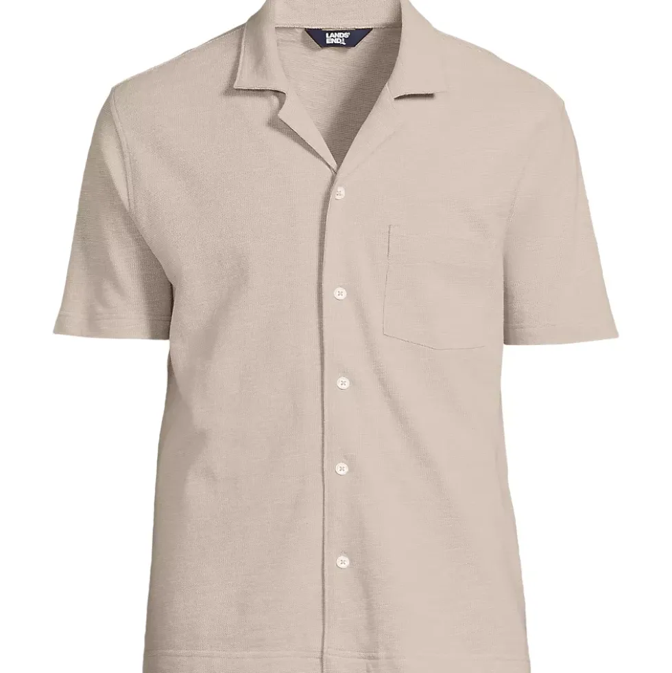 Men's Short Sleeve Cotton Linen Button Through Camp Collar Shirt