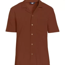 Men's Short Sleeve Cotton Linen Button Through Camp Collar Shirt