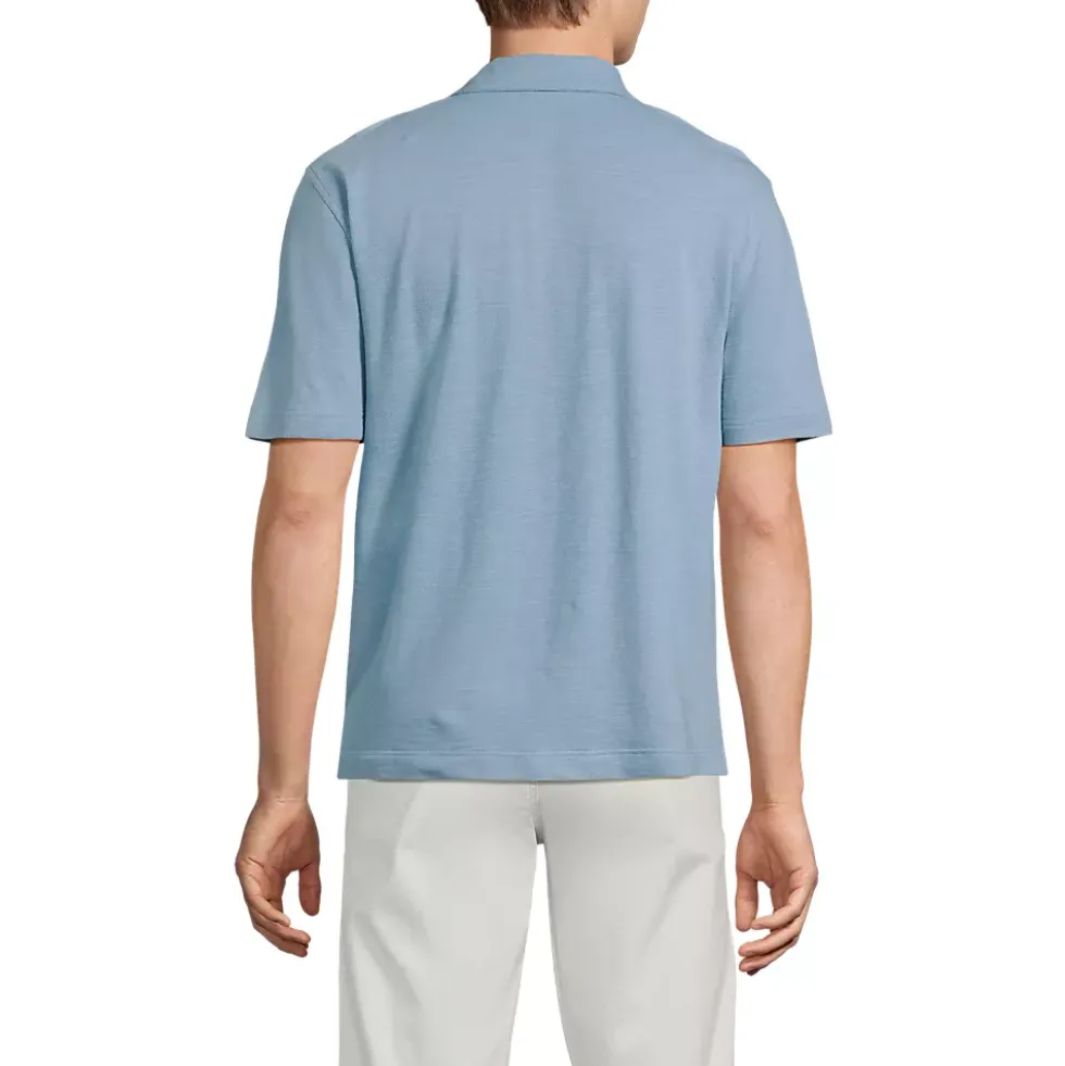 Men's Short Sleeve Cotton Linen Button Through Camp Collar Shirt