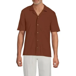 Men's Short Sleeve Cotton Linen Button Through Camp Collar Shirt
