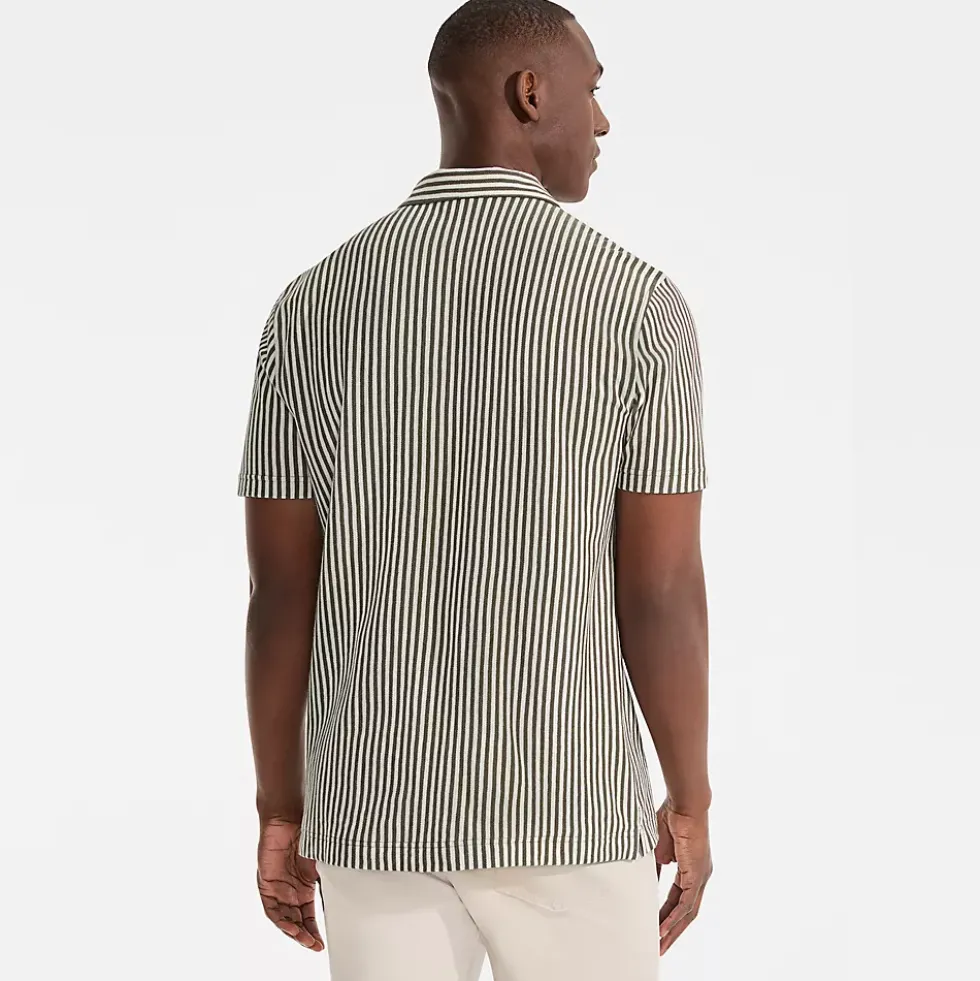 Men's Short Sleeve Cotton Linen Vertical Stripe Button Through Camp Collar Shirt