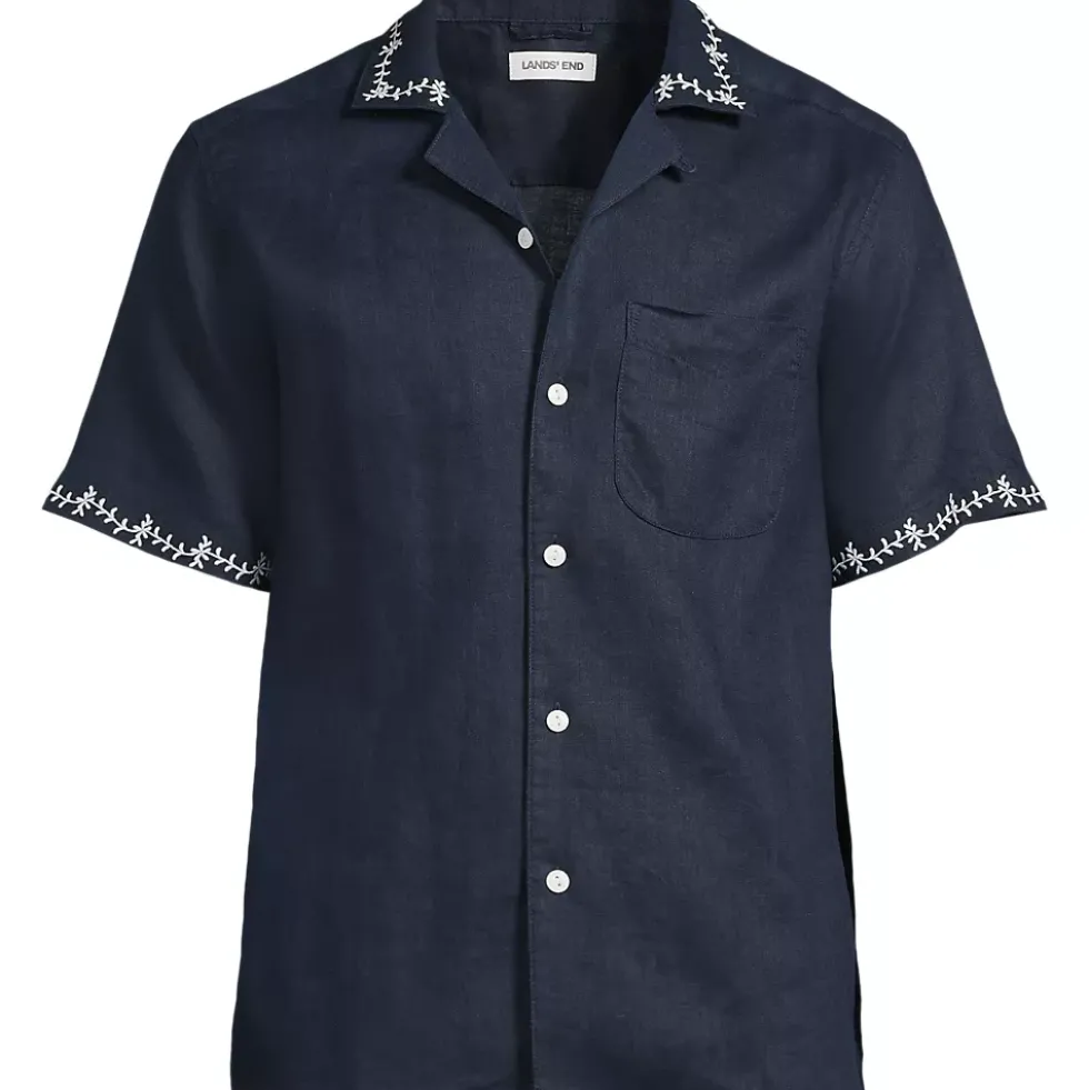 Men's Short Sleeve Linen Hawaiian Camp Collar Shirt