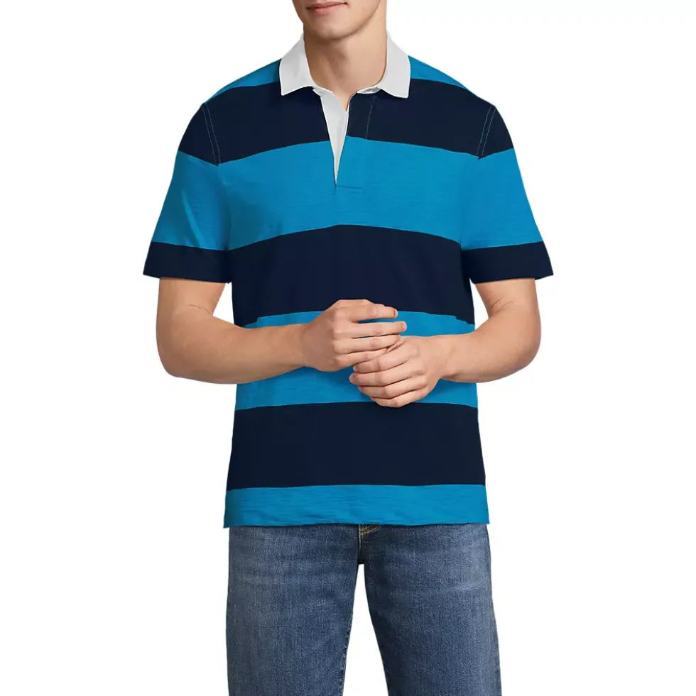 Men's Short Sleeve Slub Textured Rugby Polo