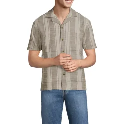 Men's Short Sleeve Textured Jacquard Camp Collar Shirt - Set Top