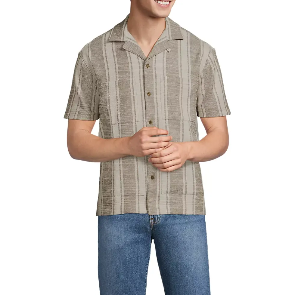 Men's Short Sleeve Textured Jacquard Camp Collar Shirt - Set Top