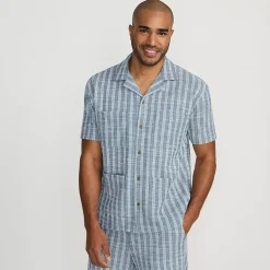 Men's Short Sleeve Textured Jacquard Camp Collar Shirt - Set Top