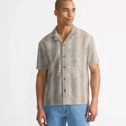 Men's Short Sleeve Textured Jacquard Camp Collar Shirt - Set Top