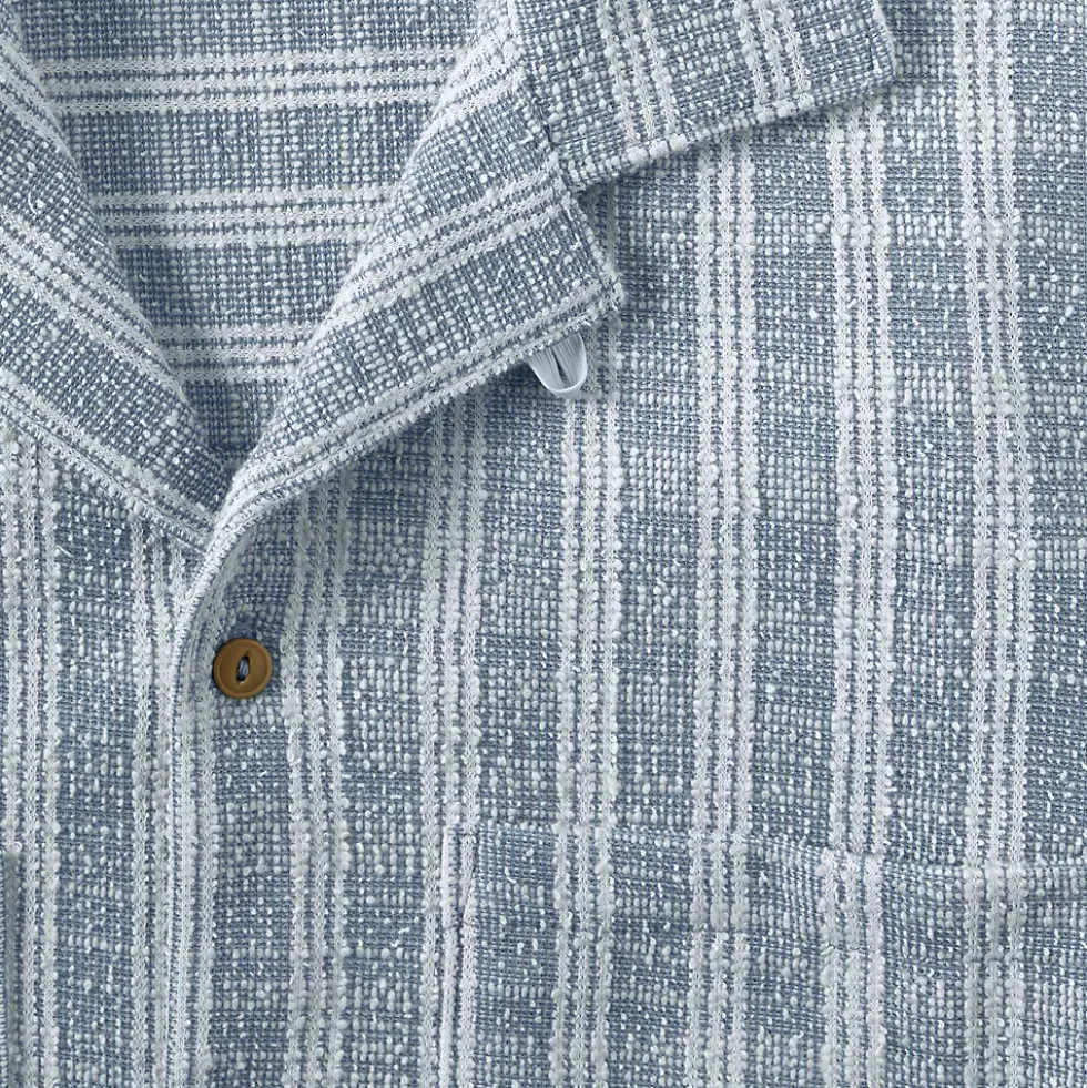 Men's Short Sleeve Textured Jacquard Camp Collar Shirt - Set Top