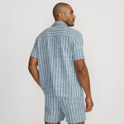Men's Short Sleeve Textured Jacquard Camp Collar Shirt - Set Top