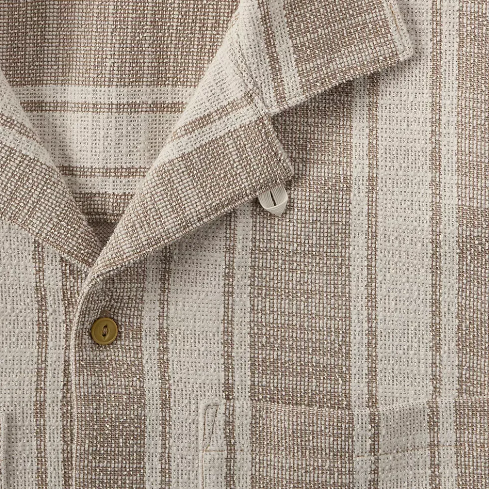 Men's Short Sleeve Textured Jacquard Camp Collar Shirt - Set Top