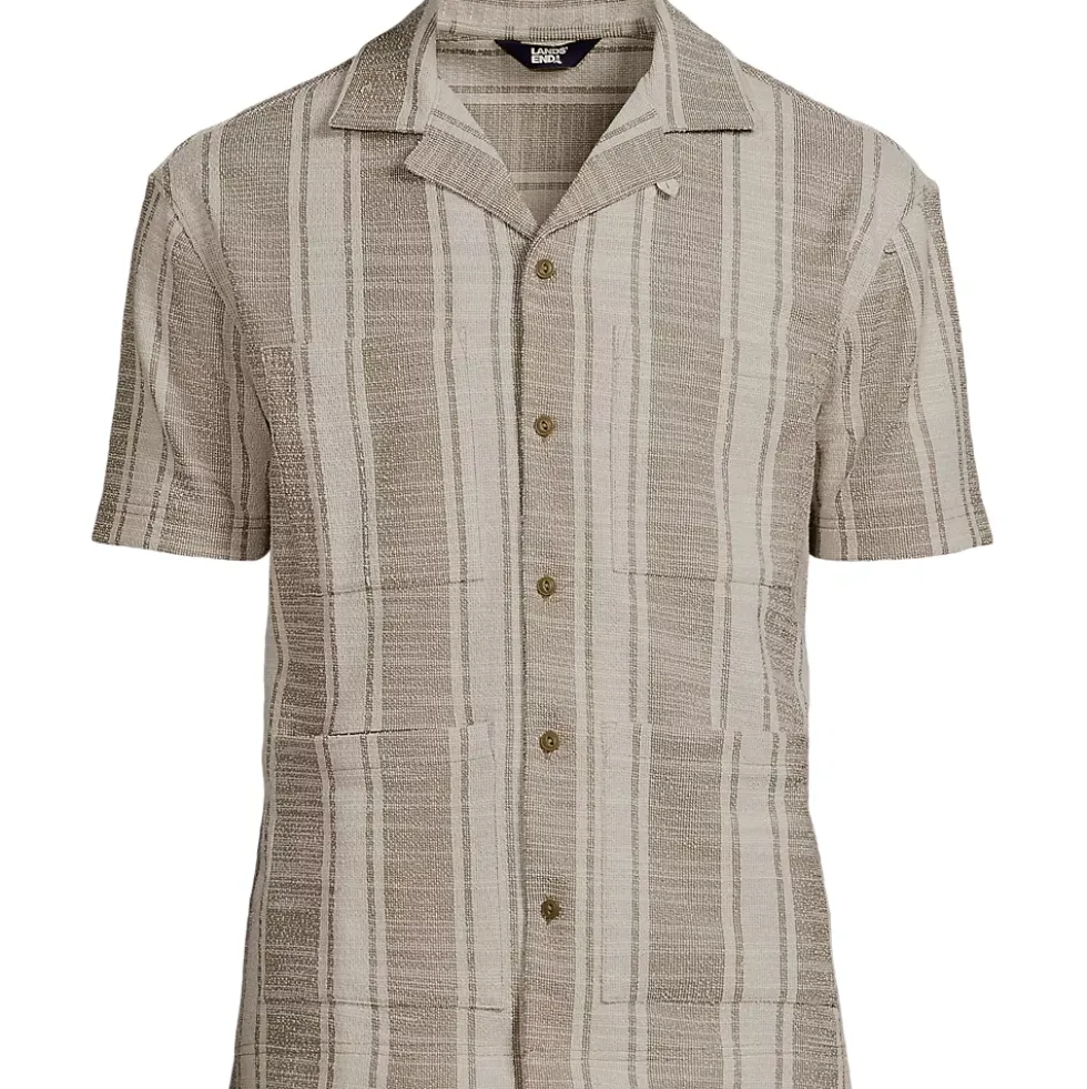 Men's Short Sleeve Textured Jacquard Camp Collar Shirt - Set Top