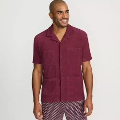 Men's Short Sleeve Textured Terry Camp Collar