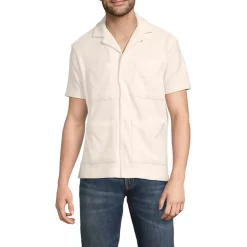 Men's Short Sleeve Textured Terry Camp Collar