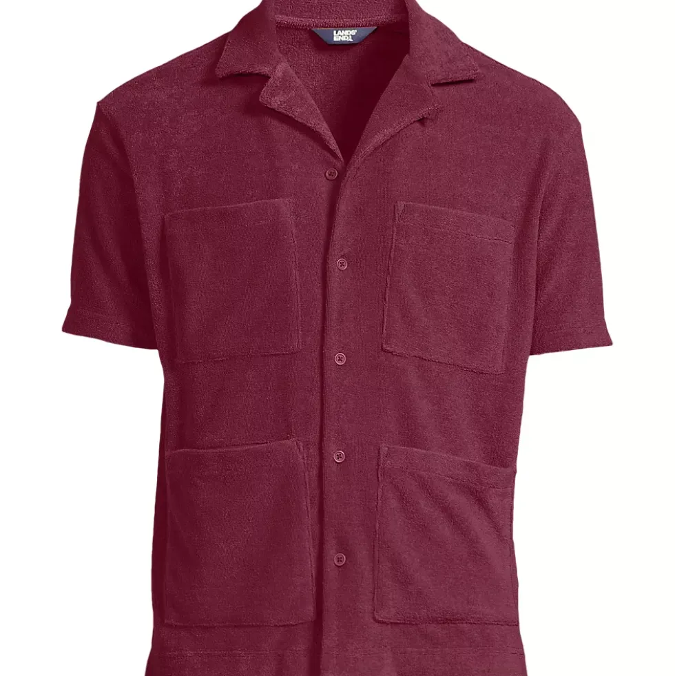 Men's Short Sleeve Textured Terry Camp Collar