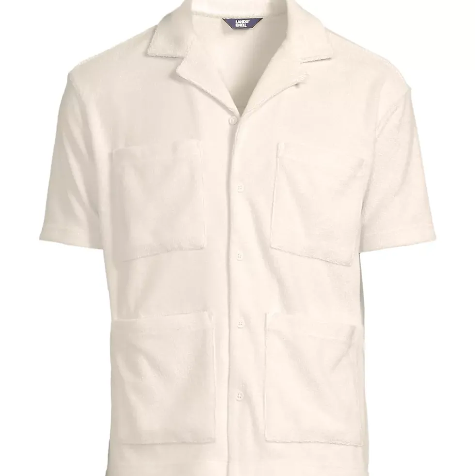Men's Short Sleeve Textured Terry Camp Collar