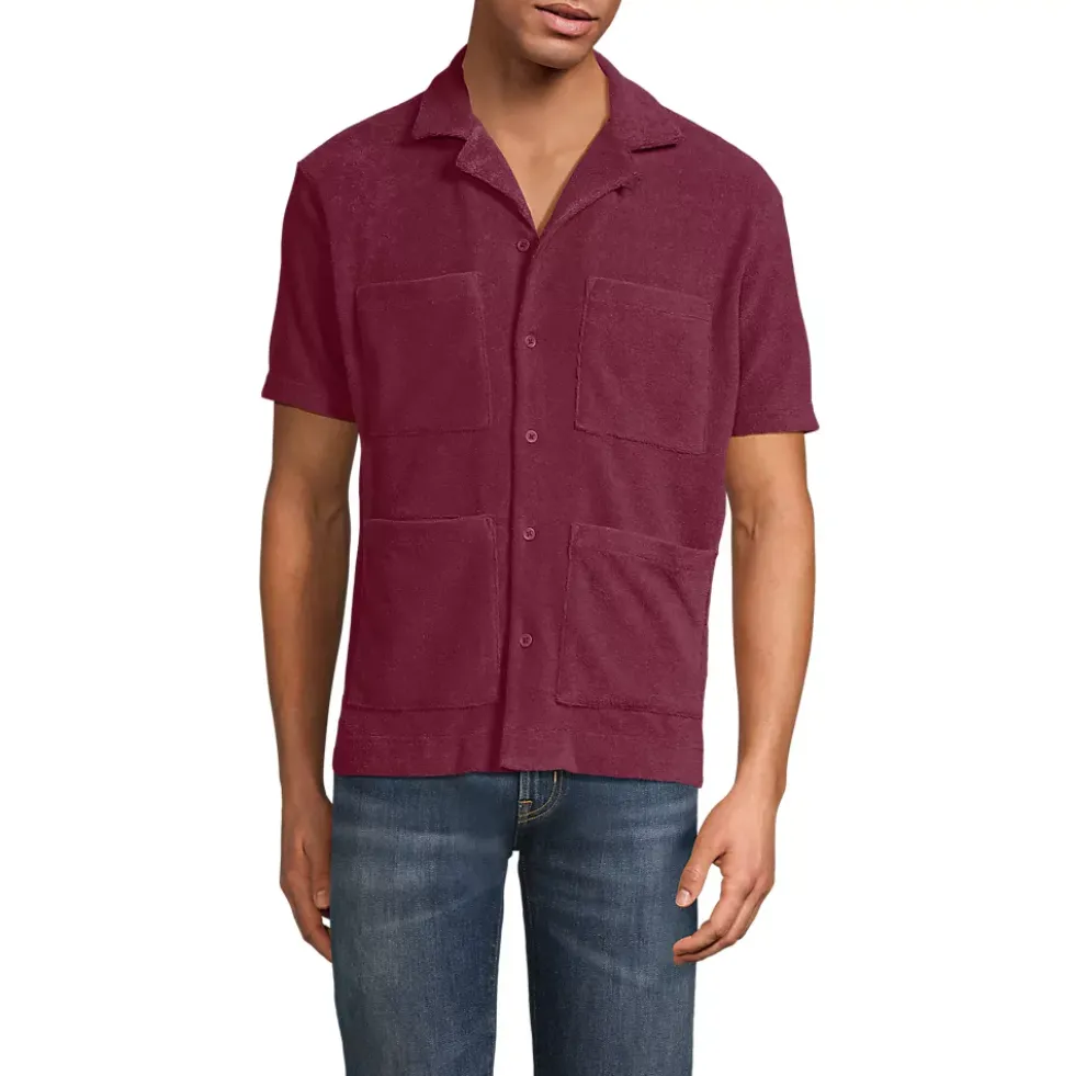 Men's Short Sleeve Textured Terry Camp Collar