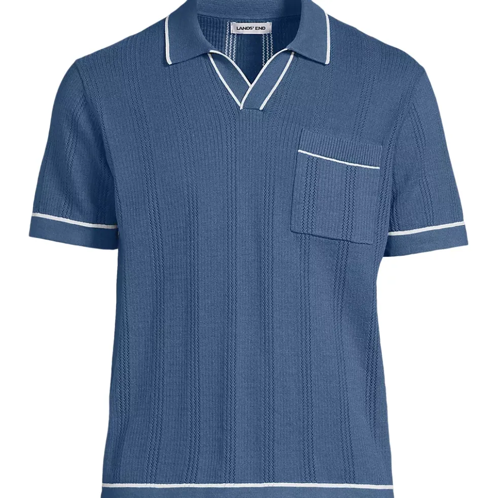 Men's Short Sleeve Textured Tipped Sweater Polo