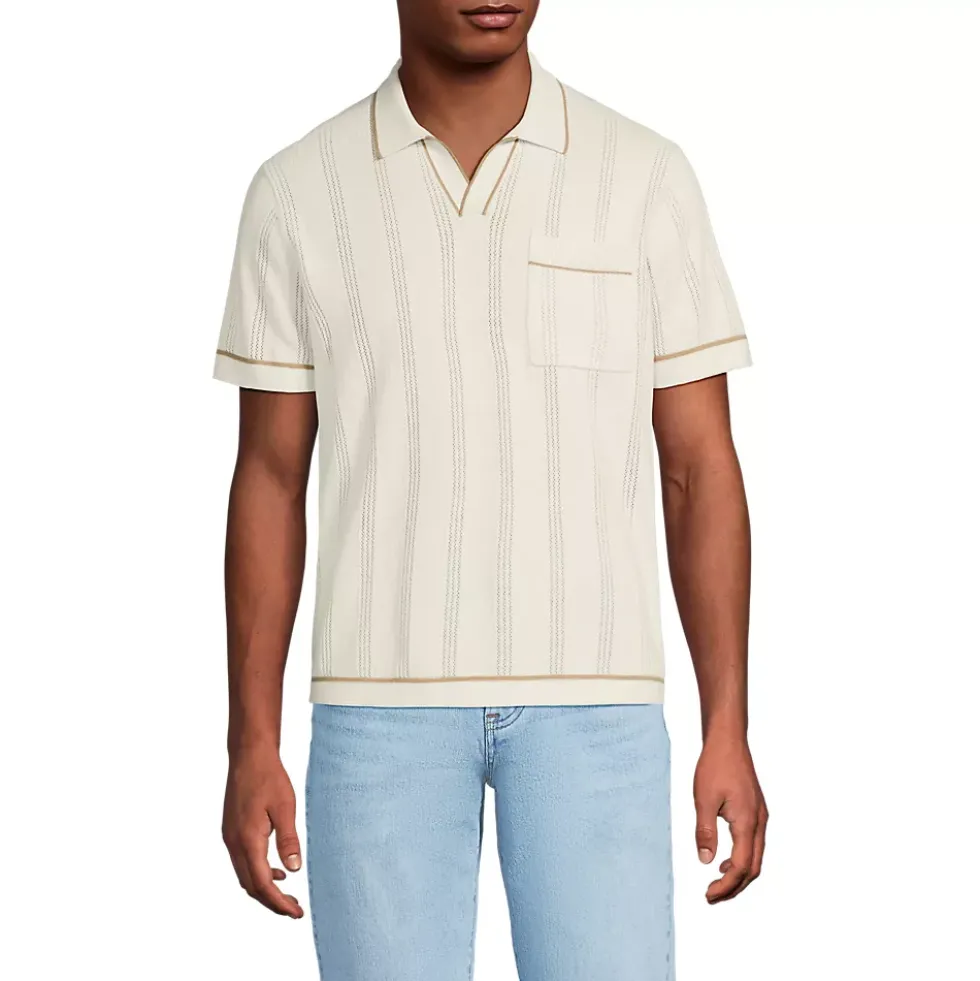 Men's Short Sleeve Textured Tipped Sweater Polo