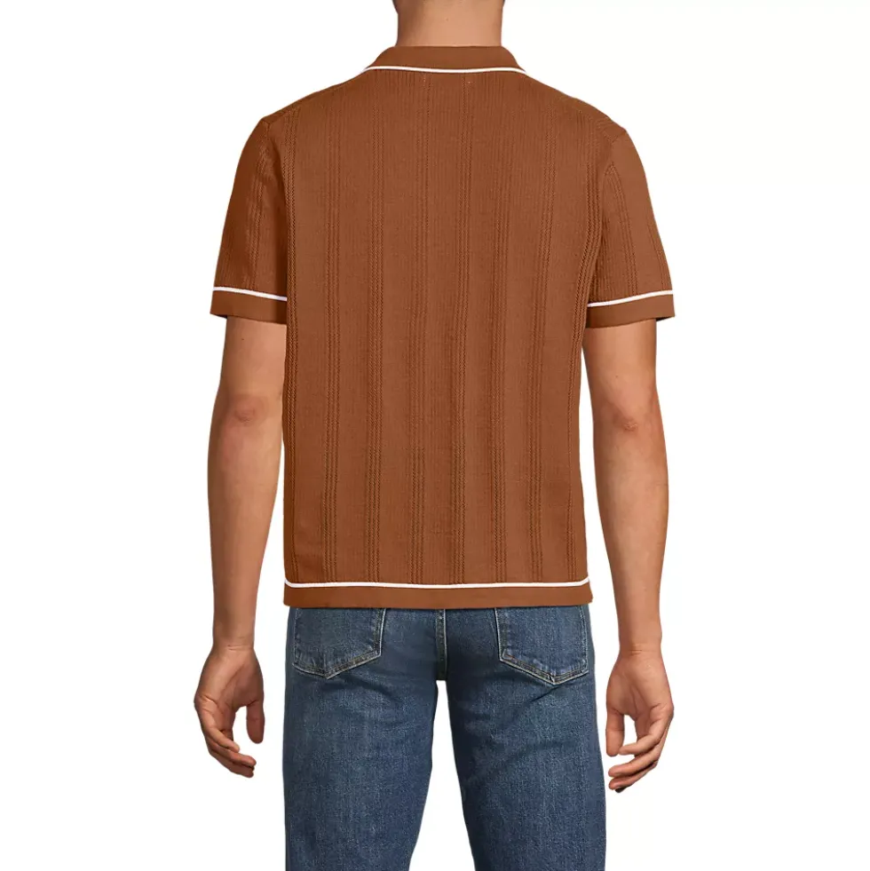 Men's Short Sleeve Textured Tipped Sweater Polo