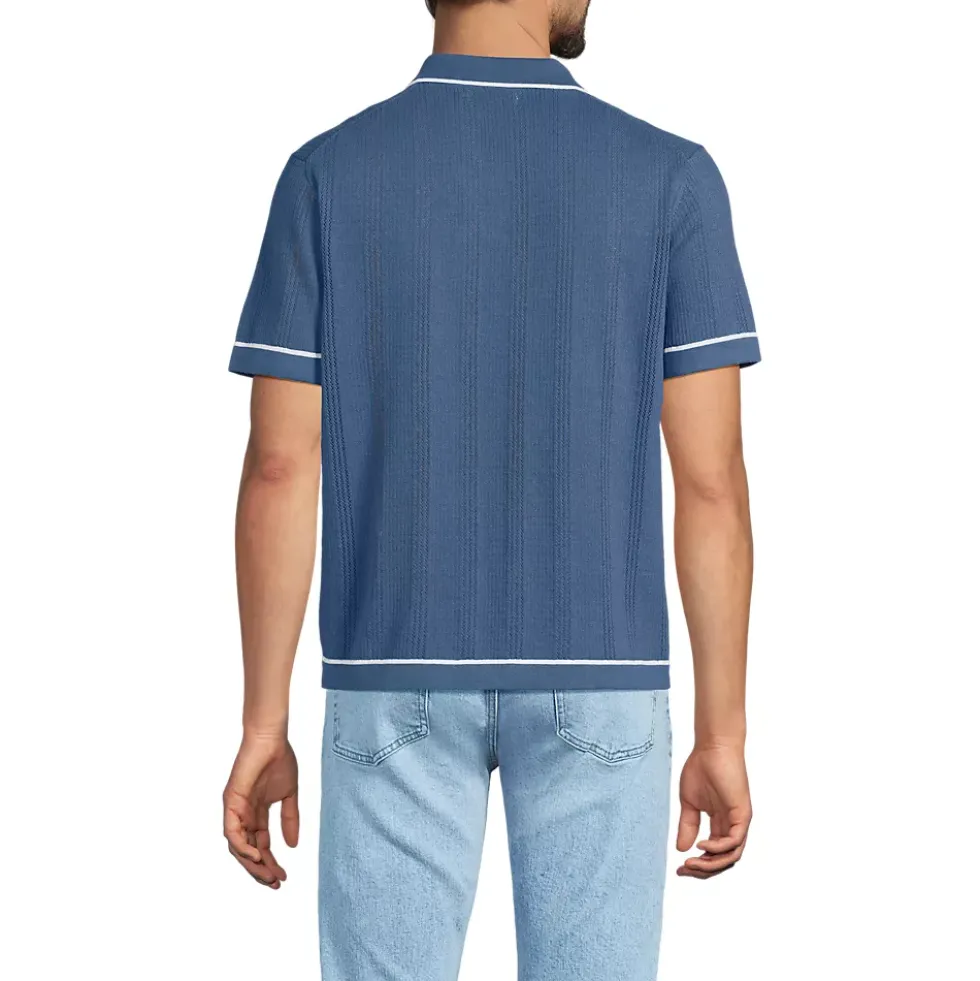 Men's Short Sleeve Textured Tipped Sweater Polo