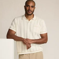 Men's Short Sleeve Textured Tipped Sweater Polo