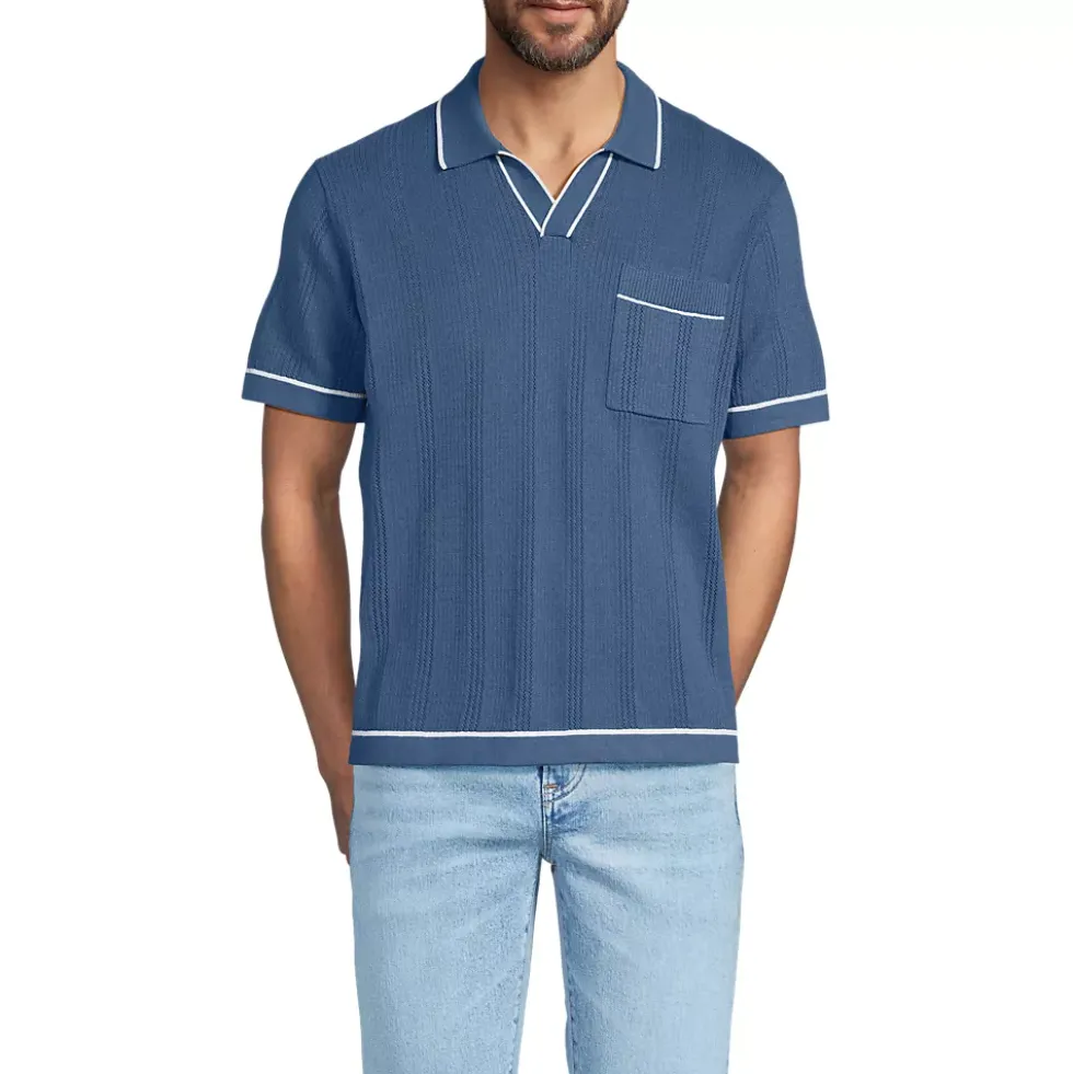 Men's Short Sleeve Textured Tipped Sweater Polo