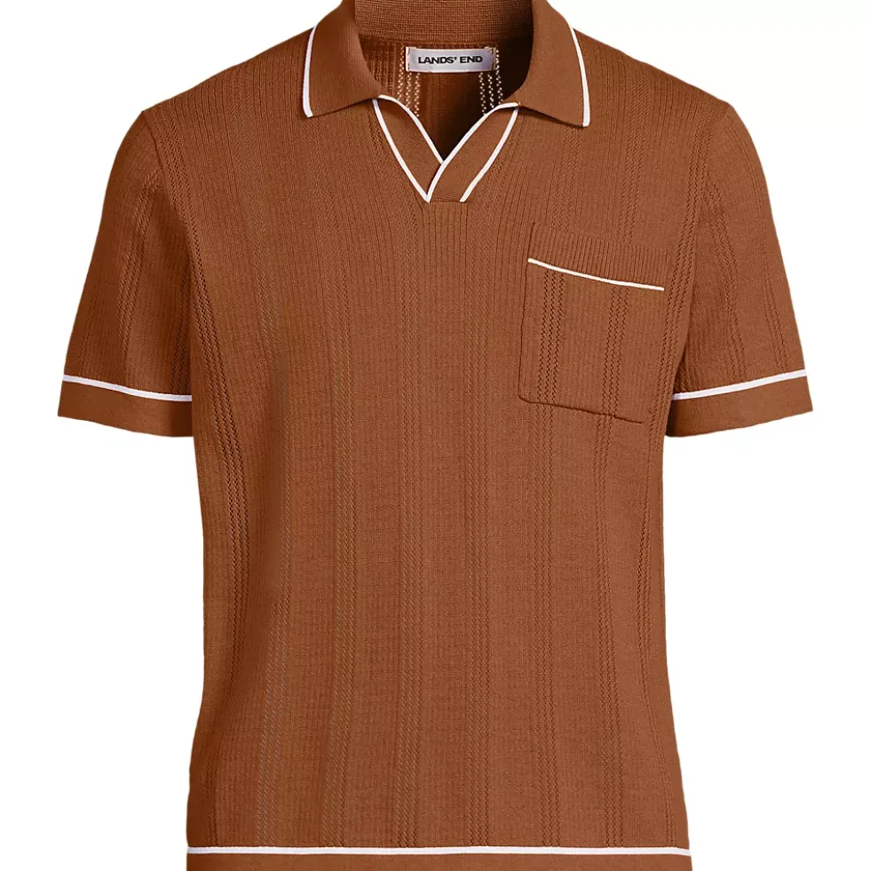 Men's Short Sleeve Textured Tipped Sweater Polo