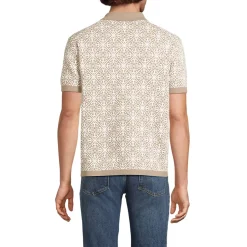 Men's Short Sleeve Tile Jacquard Button Down Sweater Polo