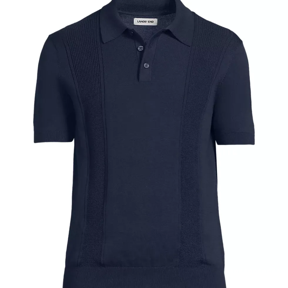 Men's Short Sleeve Vertical Rib Button Down Sweater Polo