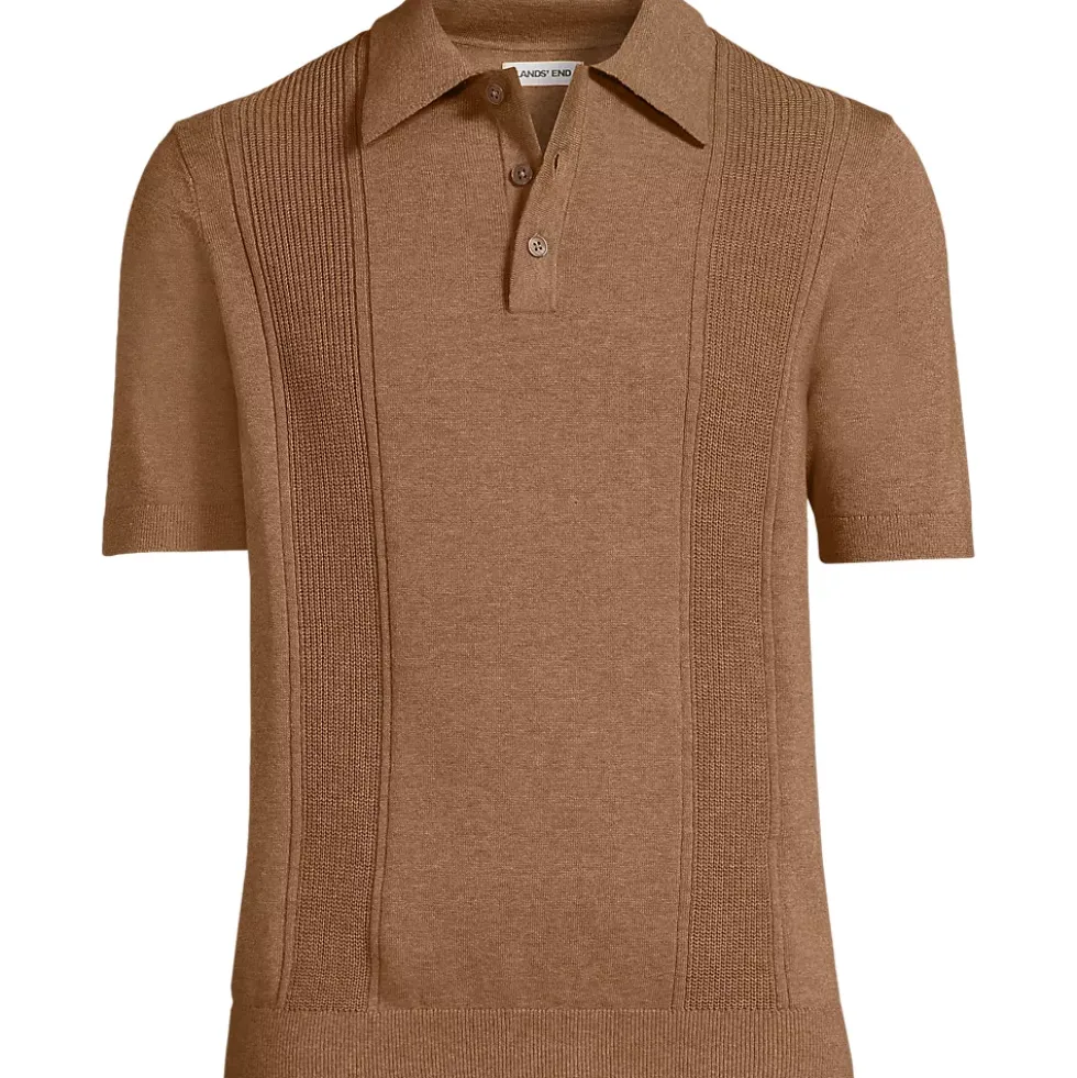 Men's Short Sleeve Vertical Rib Button Down Sweater Polo