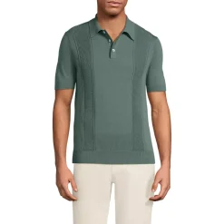 Men's Short Sleeve Vertical Rib Button Down Sweater Polo