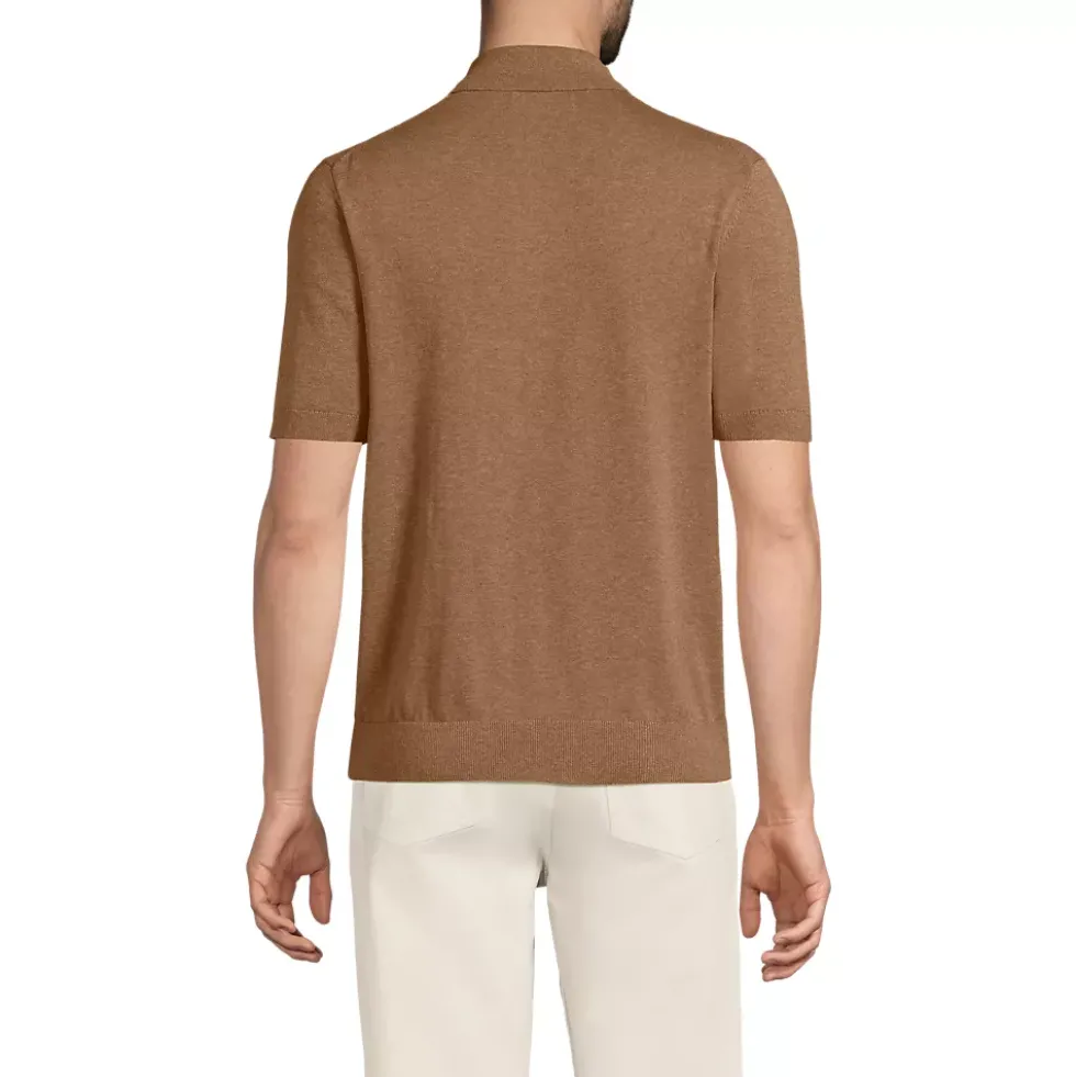 Men's Short Sleeve Vertical Rib Button Down Sweater Polo