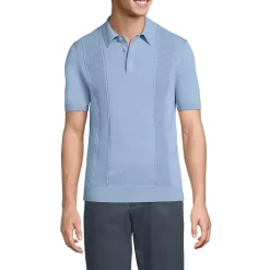 Men's Short Sleeve Vertical Rib Button Down Sweater Polo