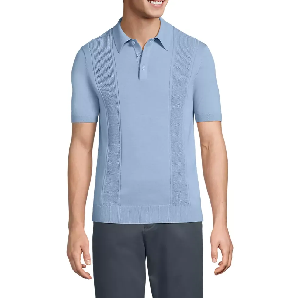Men's Short Sleeve Vertical Rib Button Down Sweater Polo