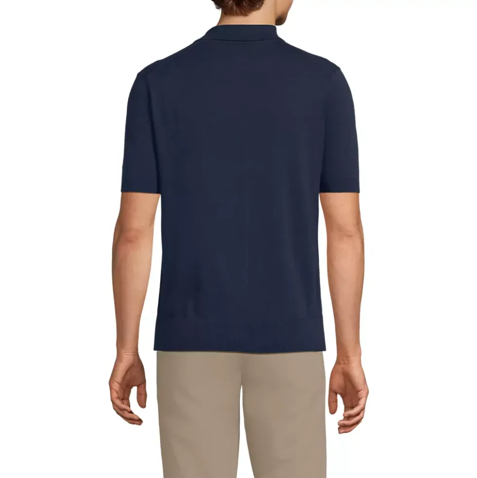 Men's Short Sleeve Vertical Rib Button Down Sweater Polo