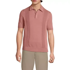 Men's Short Sleeve Vertical Rib Button Down Sweater Polo
