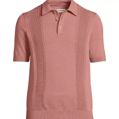 Men's Short Sleeve Vertical Rib Button Down Sweater Polo