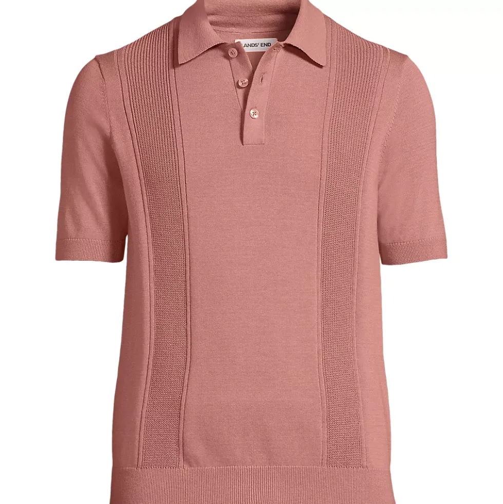 Men's Short Sleeve Vertical Rib Button Down Sweater Polo