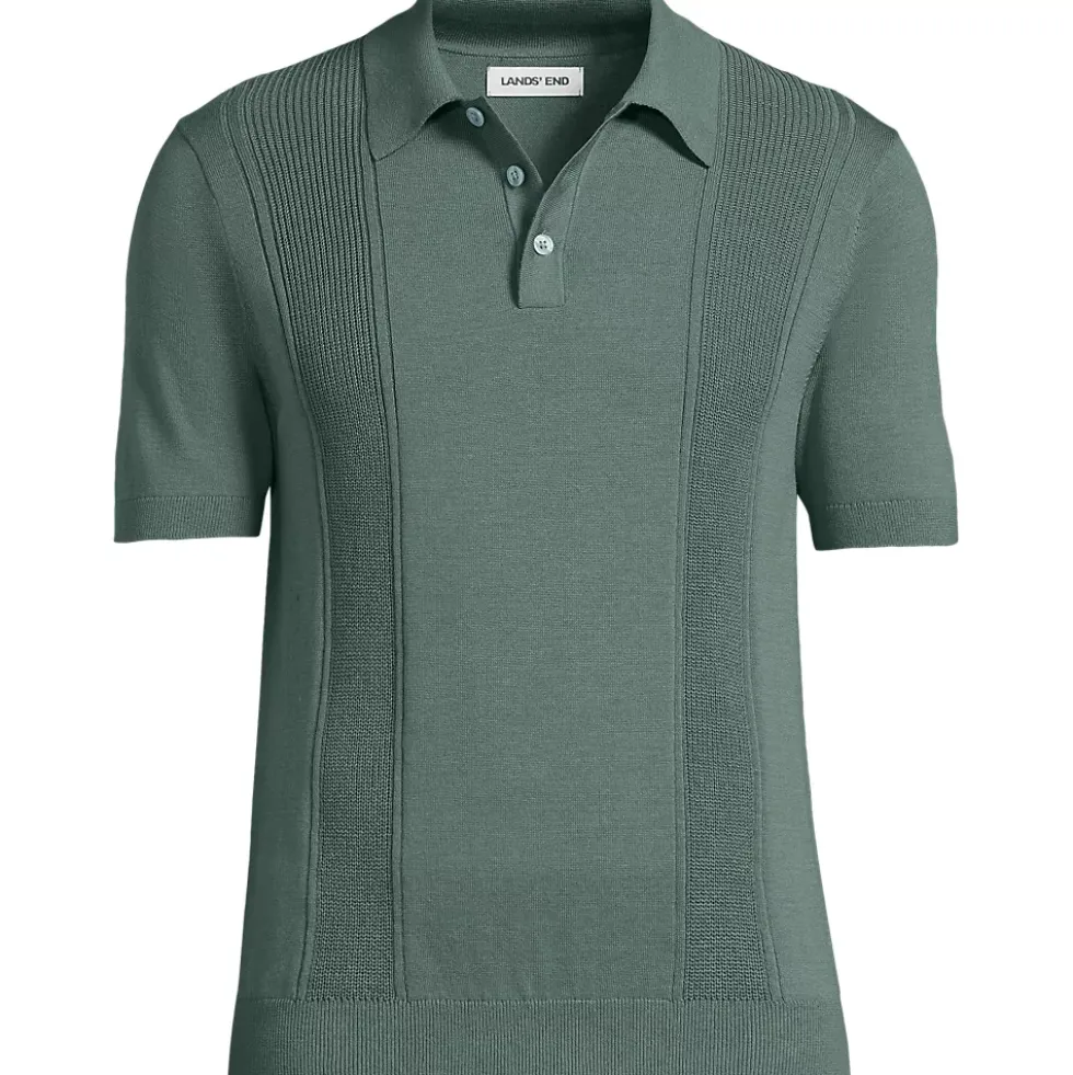 Men's Short Sleeve Vertical Rib Button Down Sweater Polo