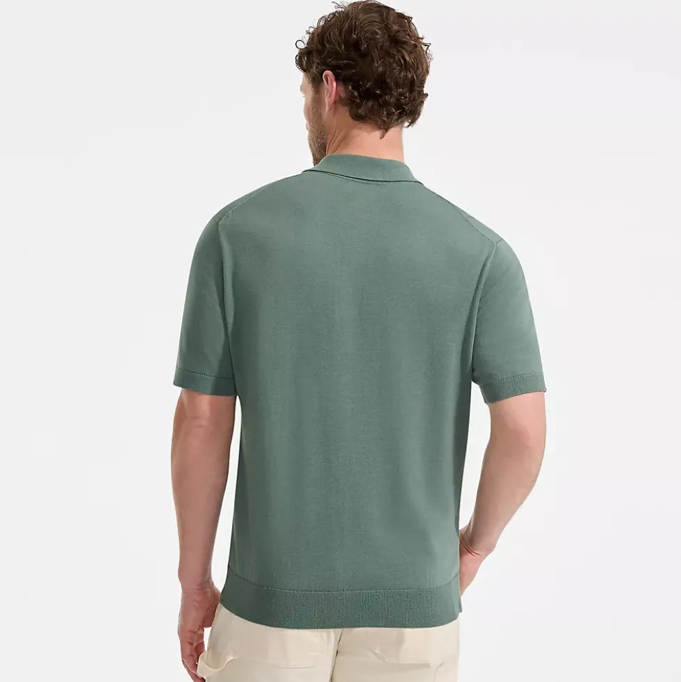 Men's Short Sleeve Vertical Rib Button Down Sweater Polo