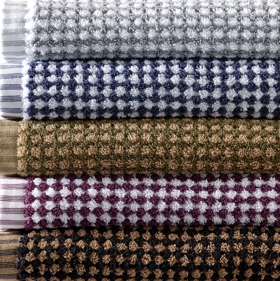 Quick-Dry Cotton Textured Gingham 6-Piece Towel Set