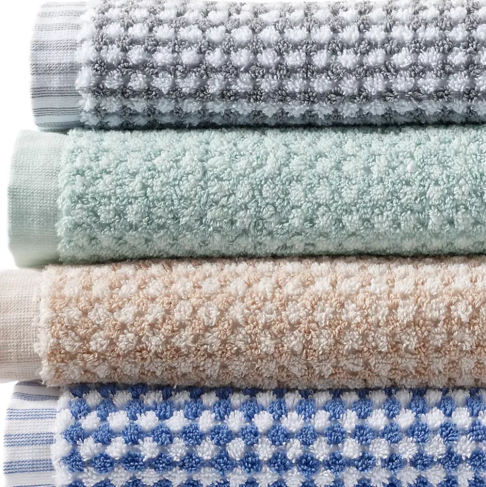 Quick-Dry Cotton Textured Gingham 6-Piece Towel Set