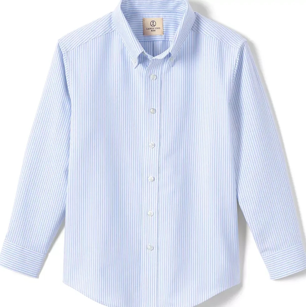 School Uniform Boys Long Sleeve Stripe Oxford Dress Shirt
