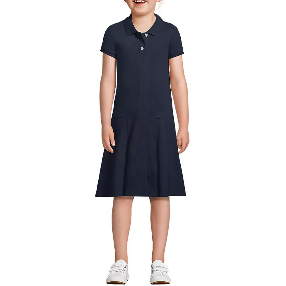 School Uniform Girls Adaptive Short Sleeve Mesh Polo Dress at the Knee