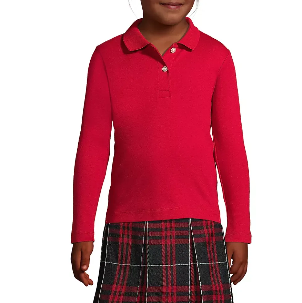 School Uniform Girls Long Sleeve Feminine Fit Interlock Polo Shirt
