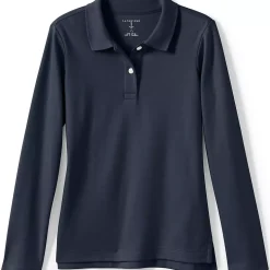 School Uniform Girls Long Sleeve Feminine Fit Interlock Polo Shirt