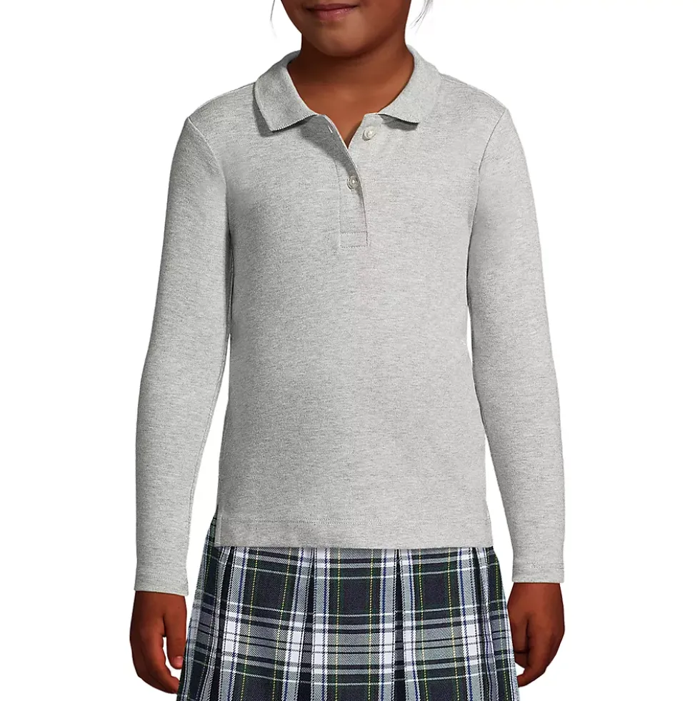 School Uniform Girls Long Sleeve Feminine Fit Interlock Polo Shirt