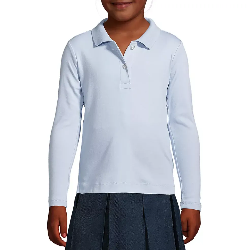 School Uniform Girls Long Sleeve Feminine Fit Interlock Polo Shirt