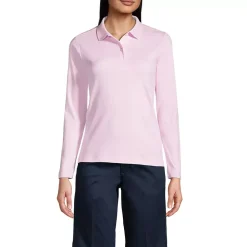School Uniform Girls Long Sleeve Feminine Fit Interlock Polo Shirt